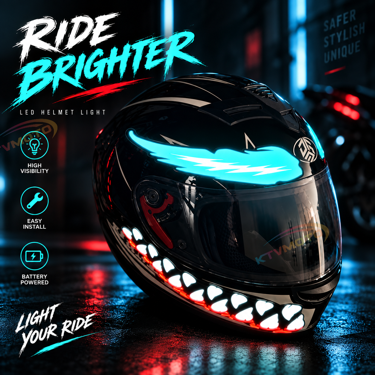 KTVMOTO Motorcycle Helmet Light Kit with Wings & Teeth-D25