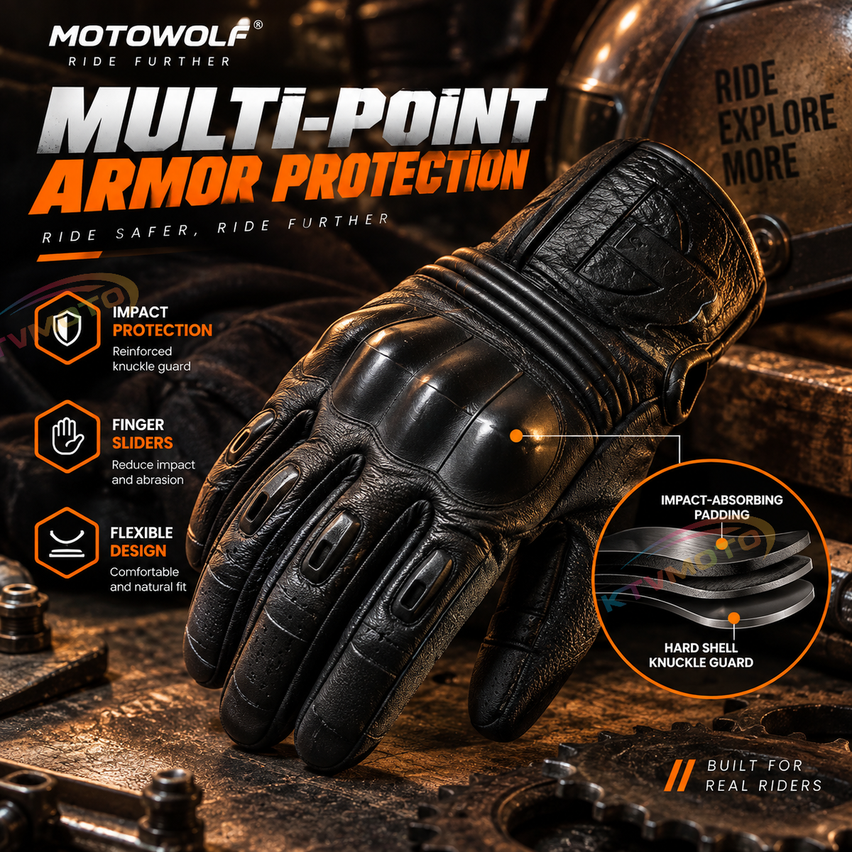 KTVMOTO Genuine leather retro motorcycle riding gloves-G89