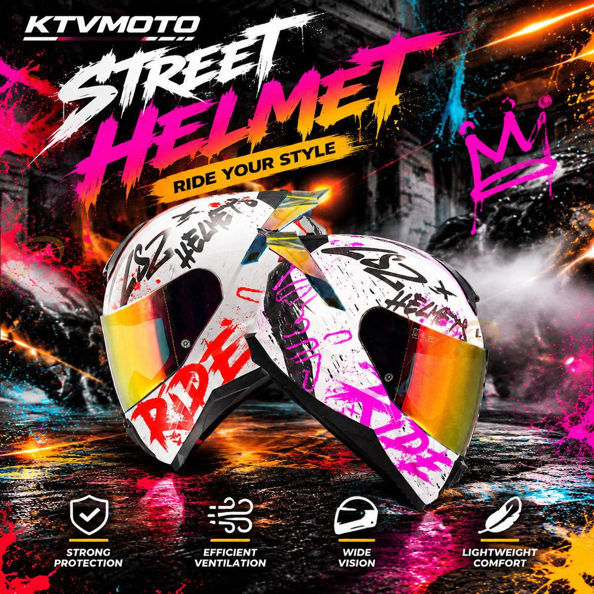 Full-face motorcycle helmet with anti-fog visor and large rear spoiler-I310