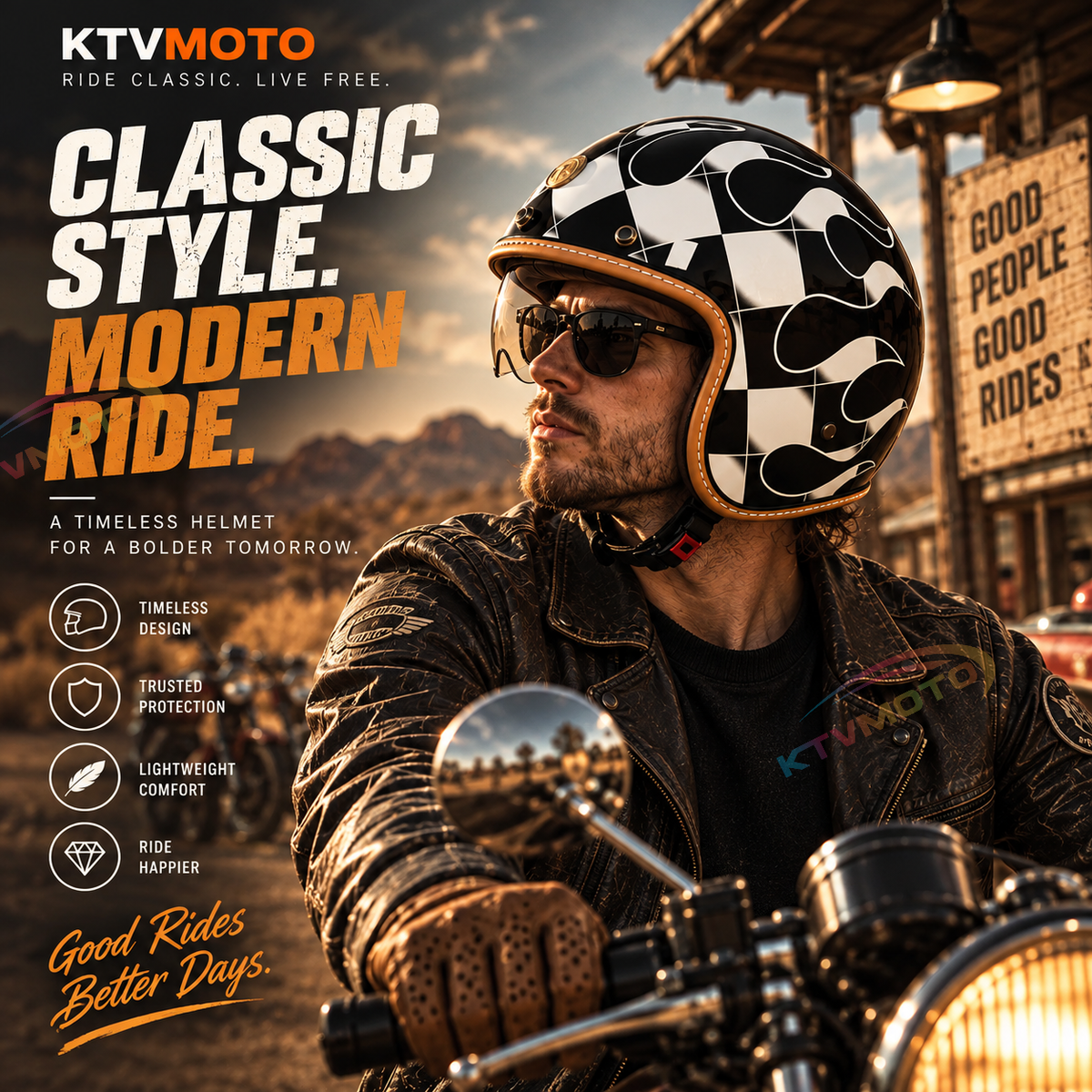 KTVMOTO Retro-style open-face motorcycle helmet-I25