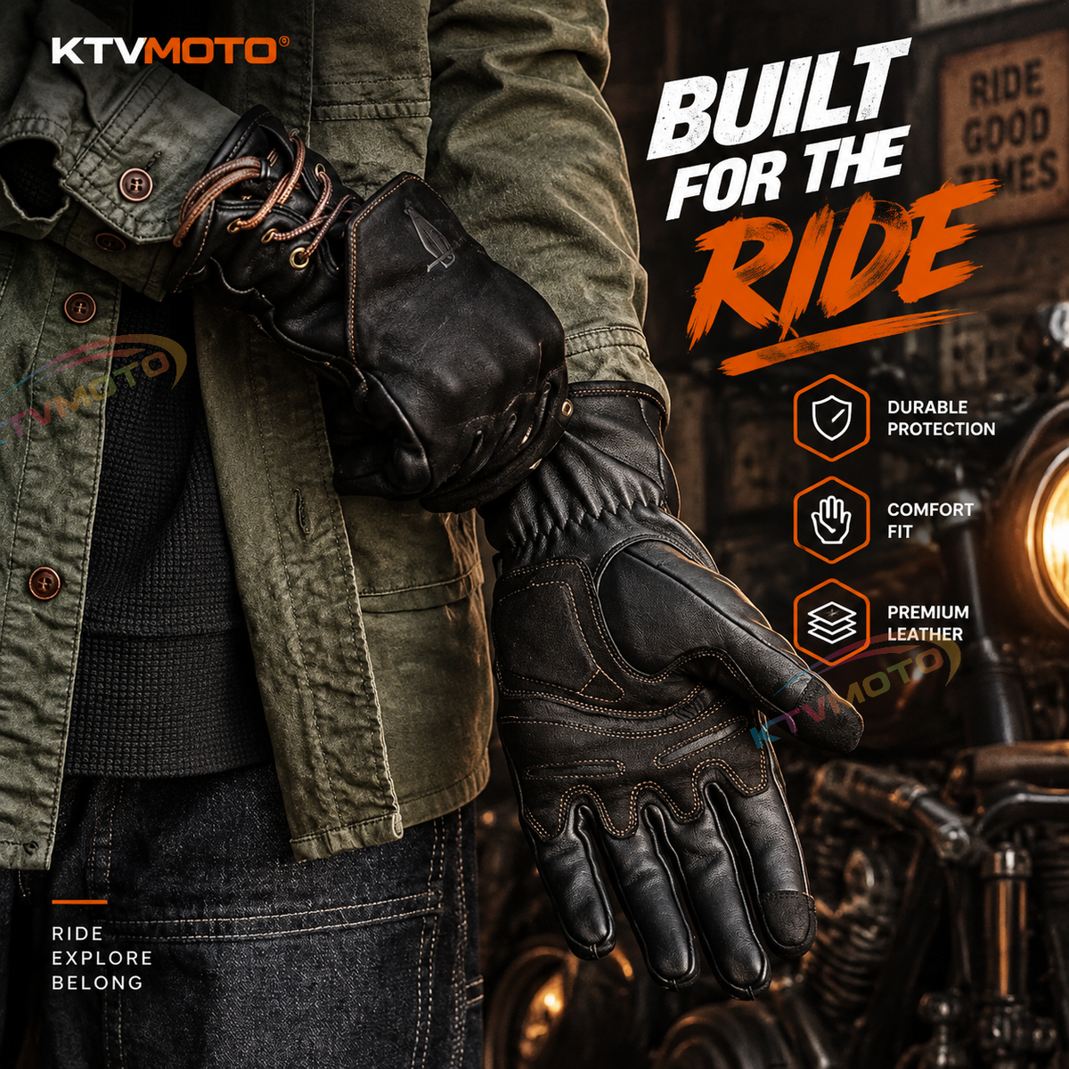 KTVMOTO Retro cowhide windproof motorcycle gloves-G36