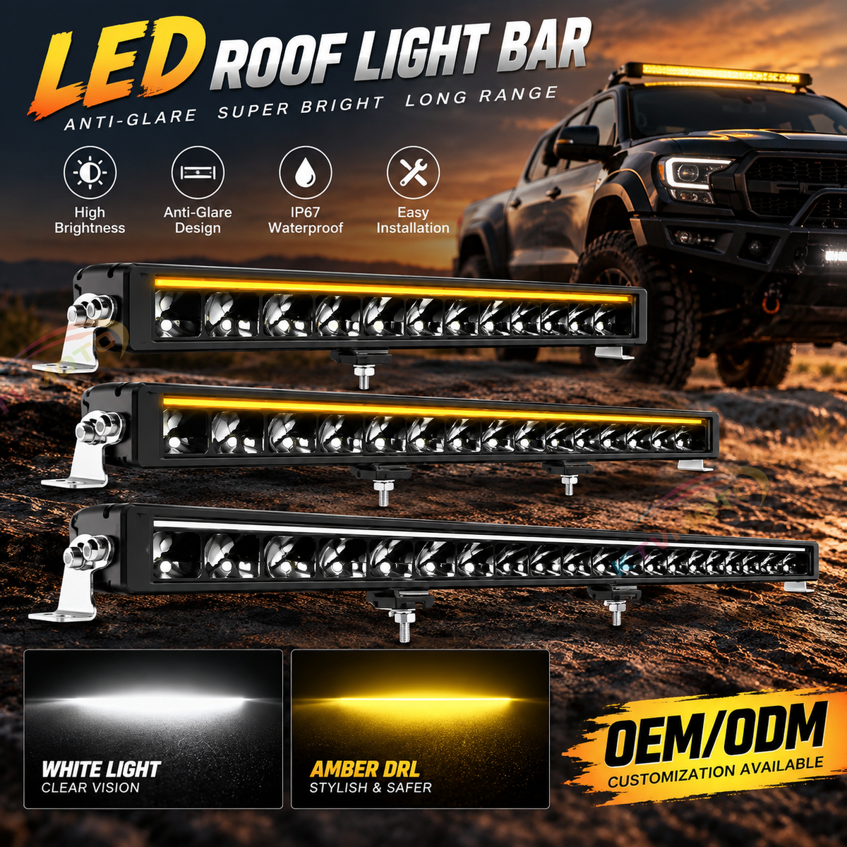 KTVMOTO Off-Road LED Light Bar with Amber DRL for Truck SUV ATV-D30