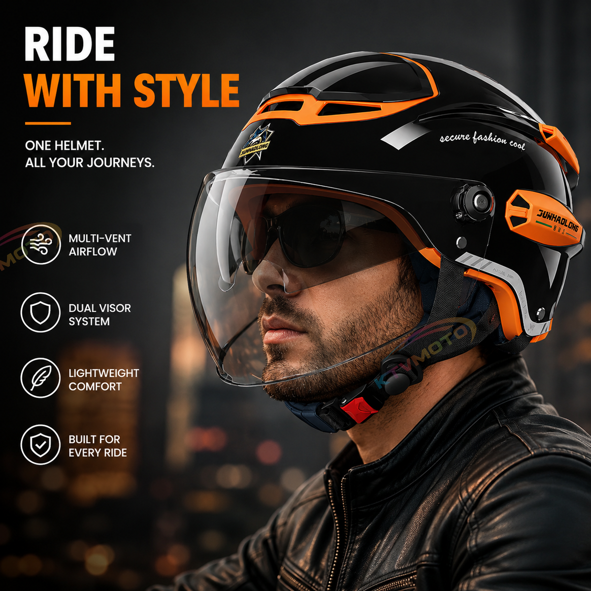 KTVMOTO Open Face Motorcycle Helmet with Dual Visor for Adults-I263