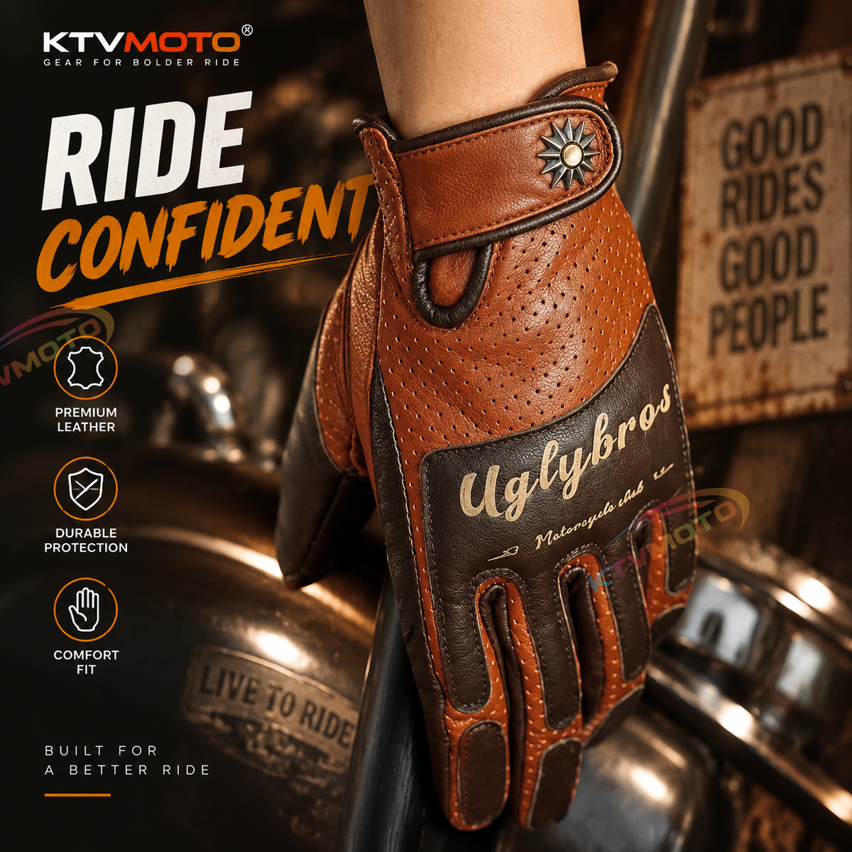 KTVMOTO Vintage genuine leather motorcycle gloves-G35