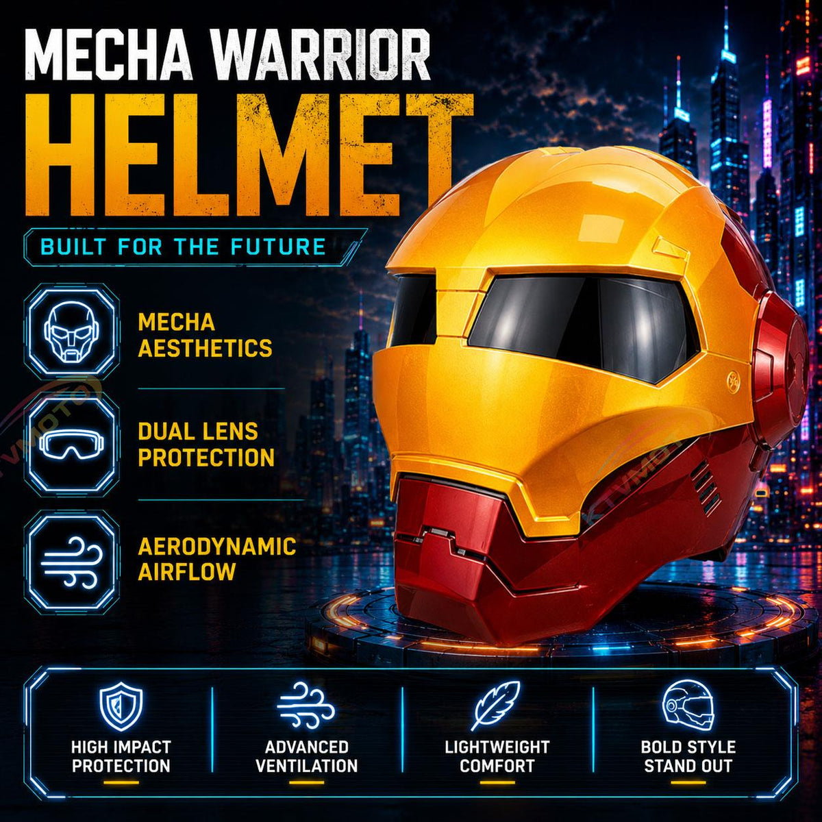 Sci-Fi Robot-Style Full-Face Helmet-I11