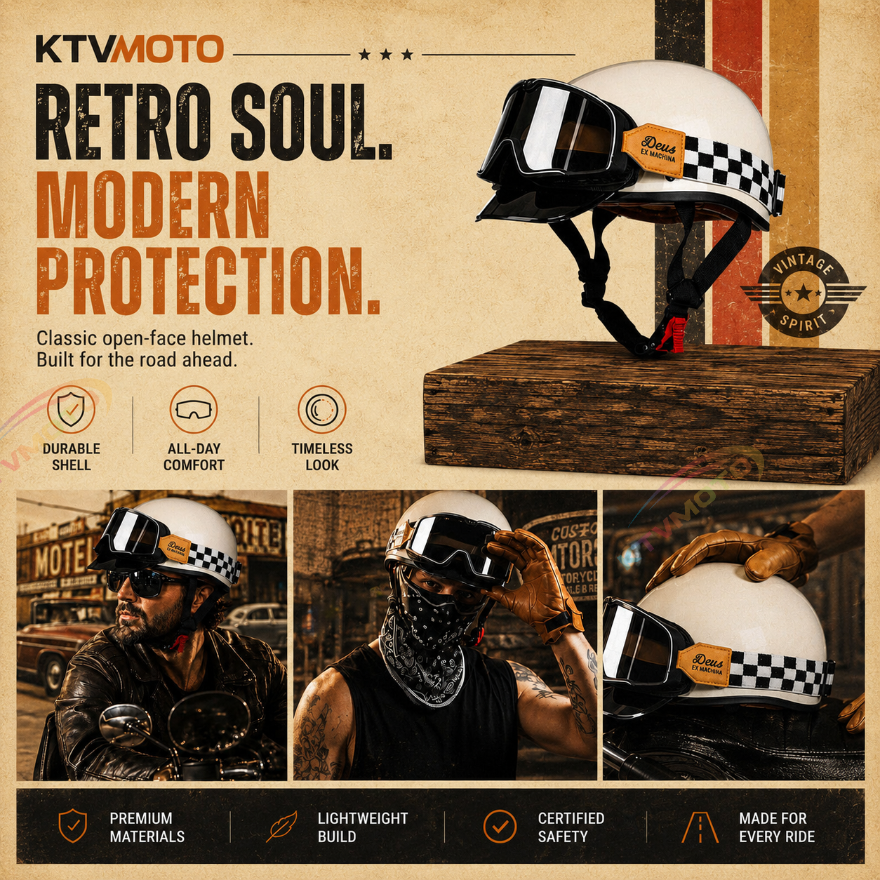 Retro half-helmet, summer travel gear-I18