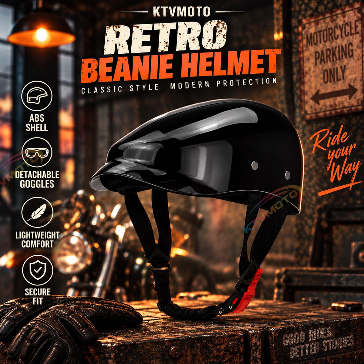 Retro-style carbon fiber beret-style motorcycle helmet-I285