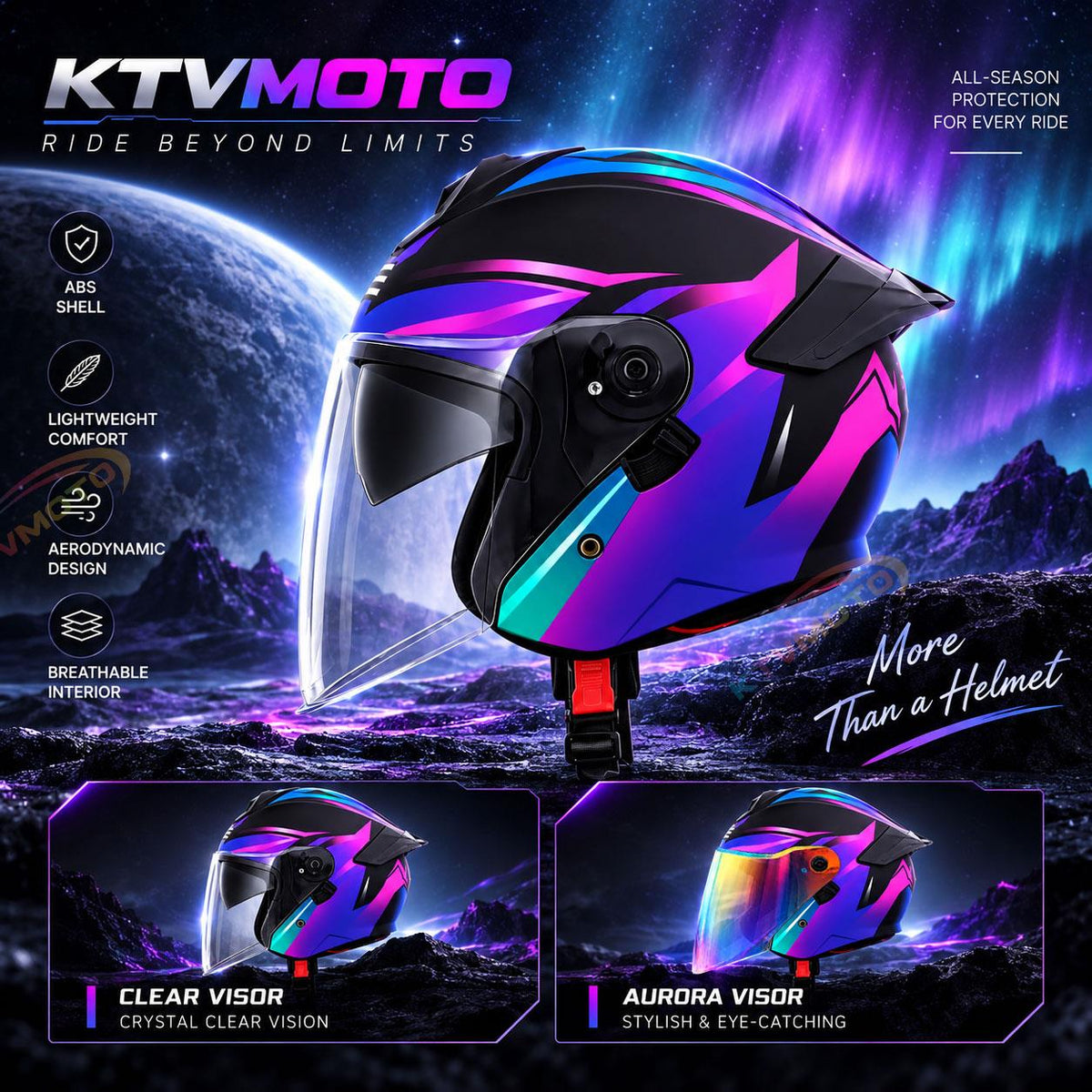 All-Season Motorcycle Helmet with Aurora Visor-I291