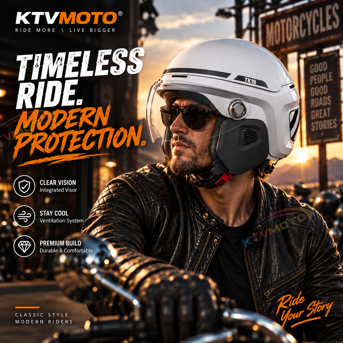 KTVMOTO Retro Half-Shell Motorcycle Helmet (Plus size)-I269