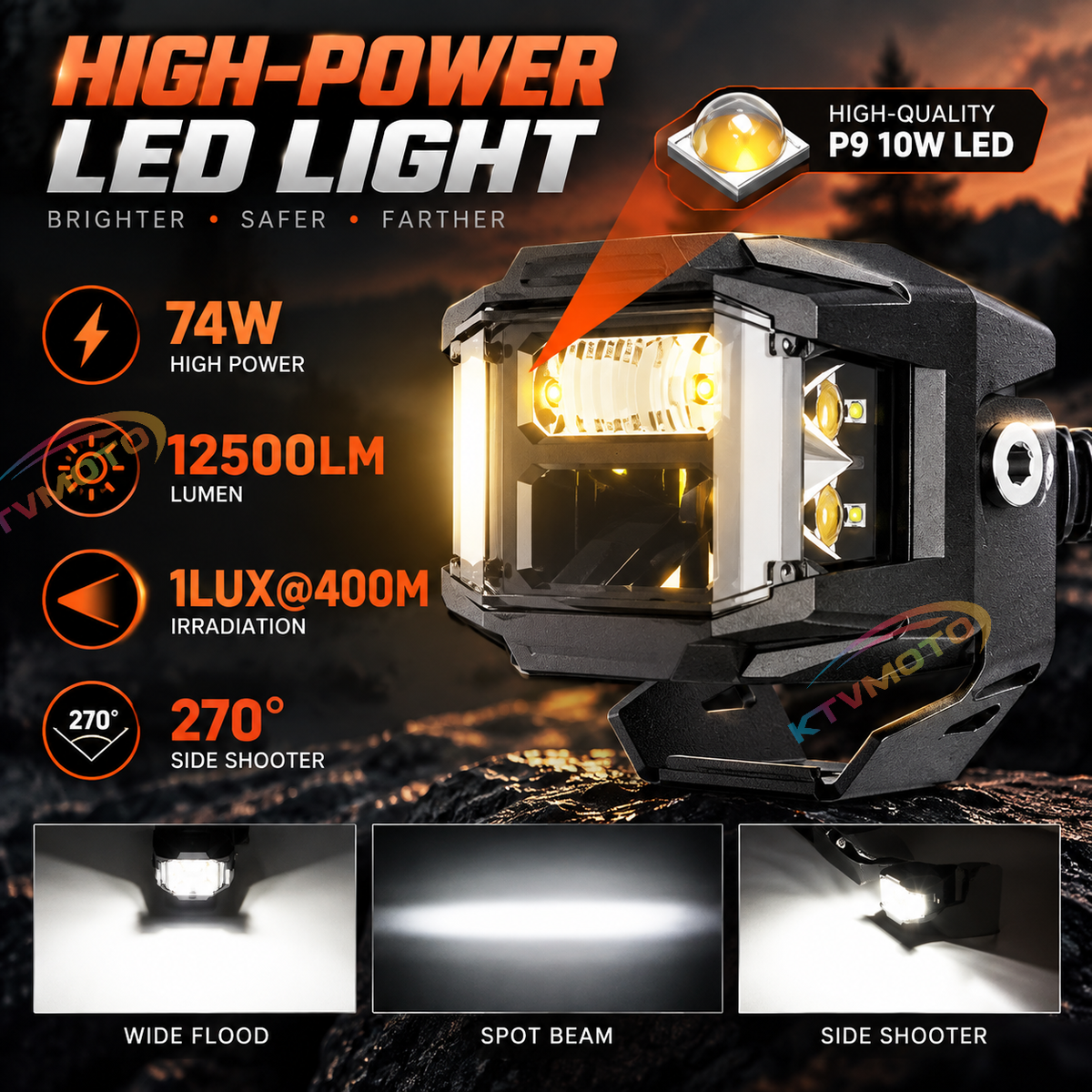 KTVMOTO Motorcycle LED Driving Light with Dual Color Beam-D29