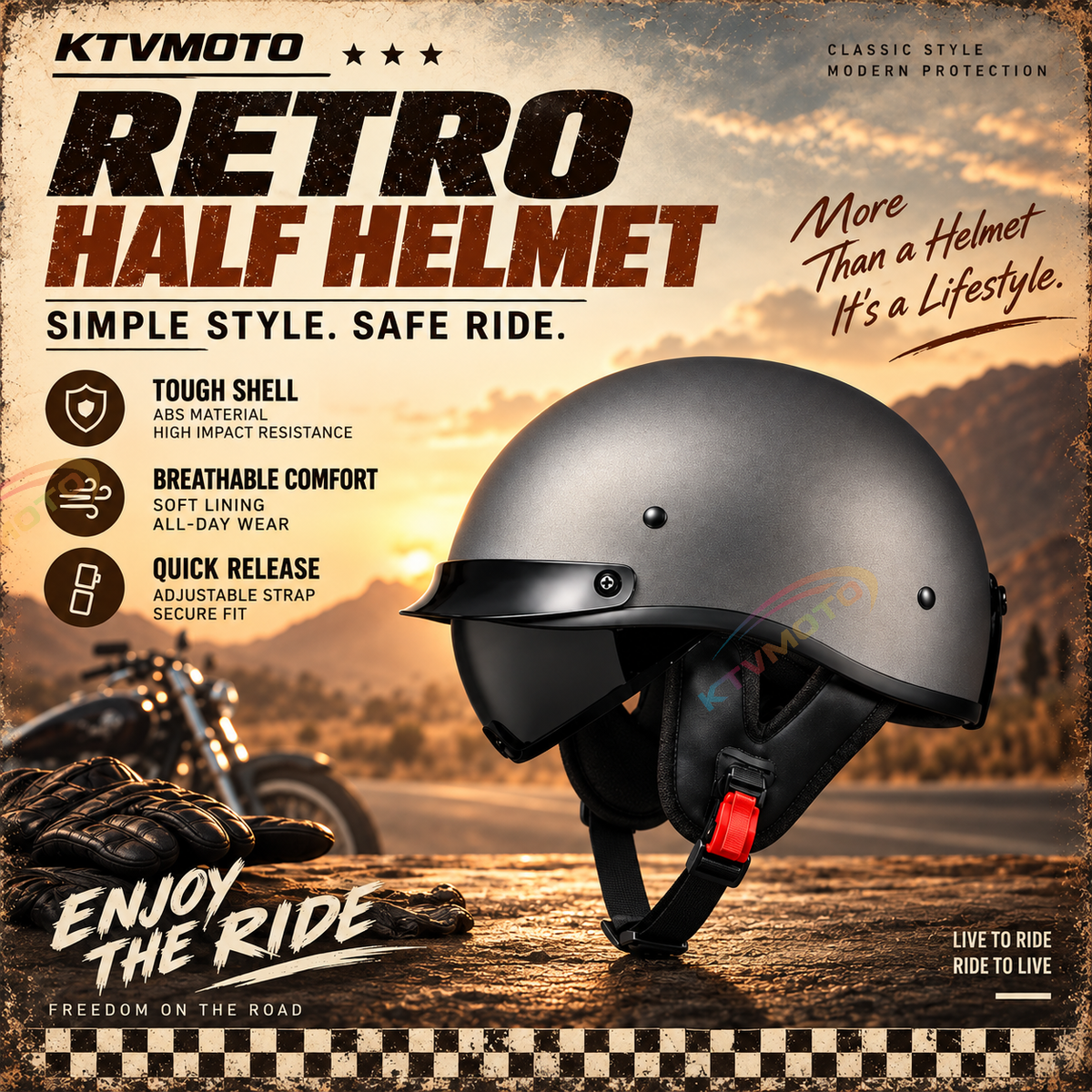 KTVMOTO Retro motorcycle scooter riding half helmet-I265