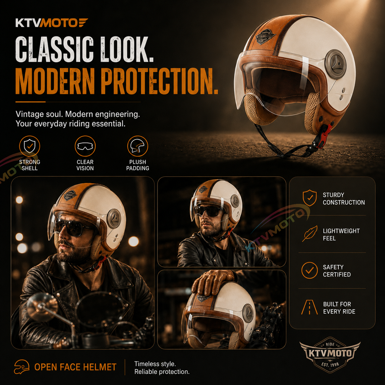 Retro leather convertible motorcycle helmet-I45