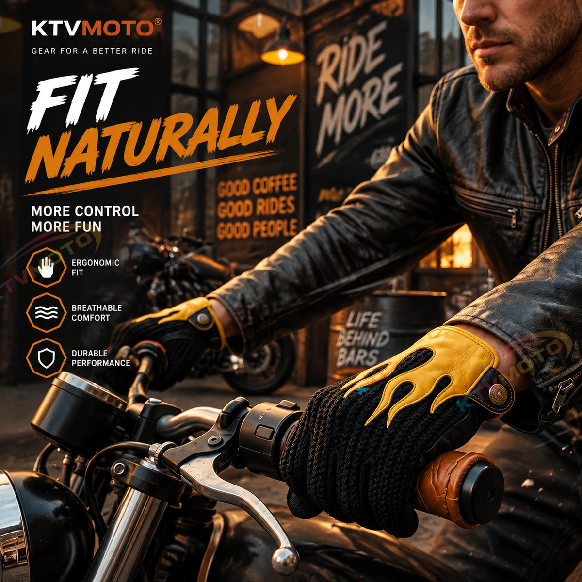 KTVMOTO Retro Flame Motorcycle Touchscreen Gloves-G68
