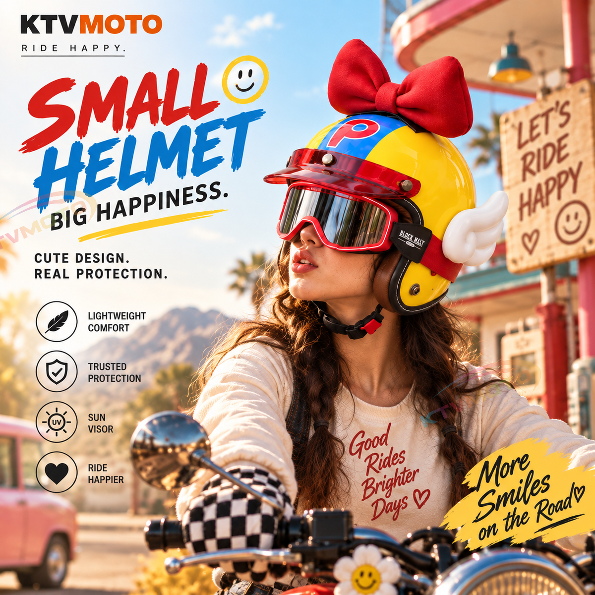 KTVMOTO Bowknot Wing Retro Open Face Motorcycle Helmet-I33