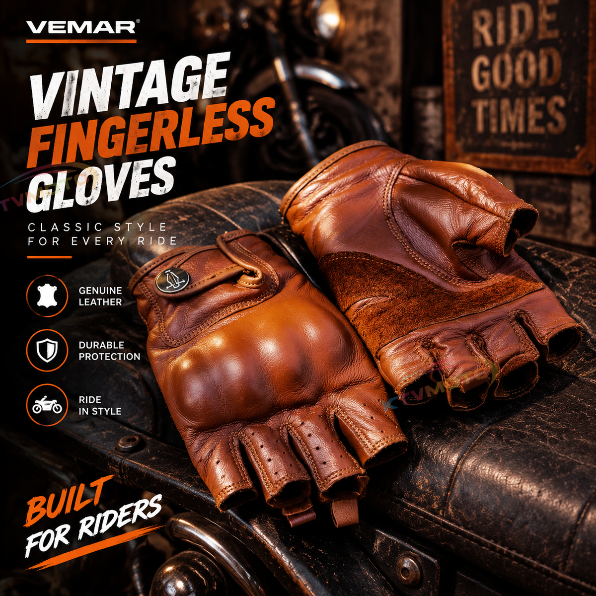 KTVMOTO Summer Retro Breathable Fingerless Cycling Gloves-G41