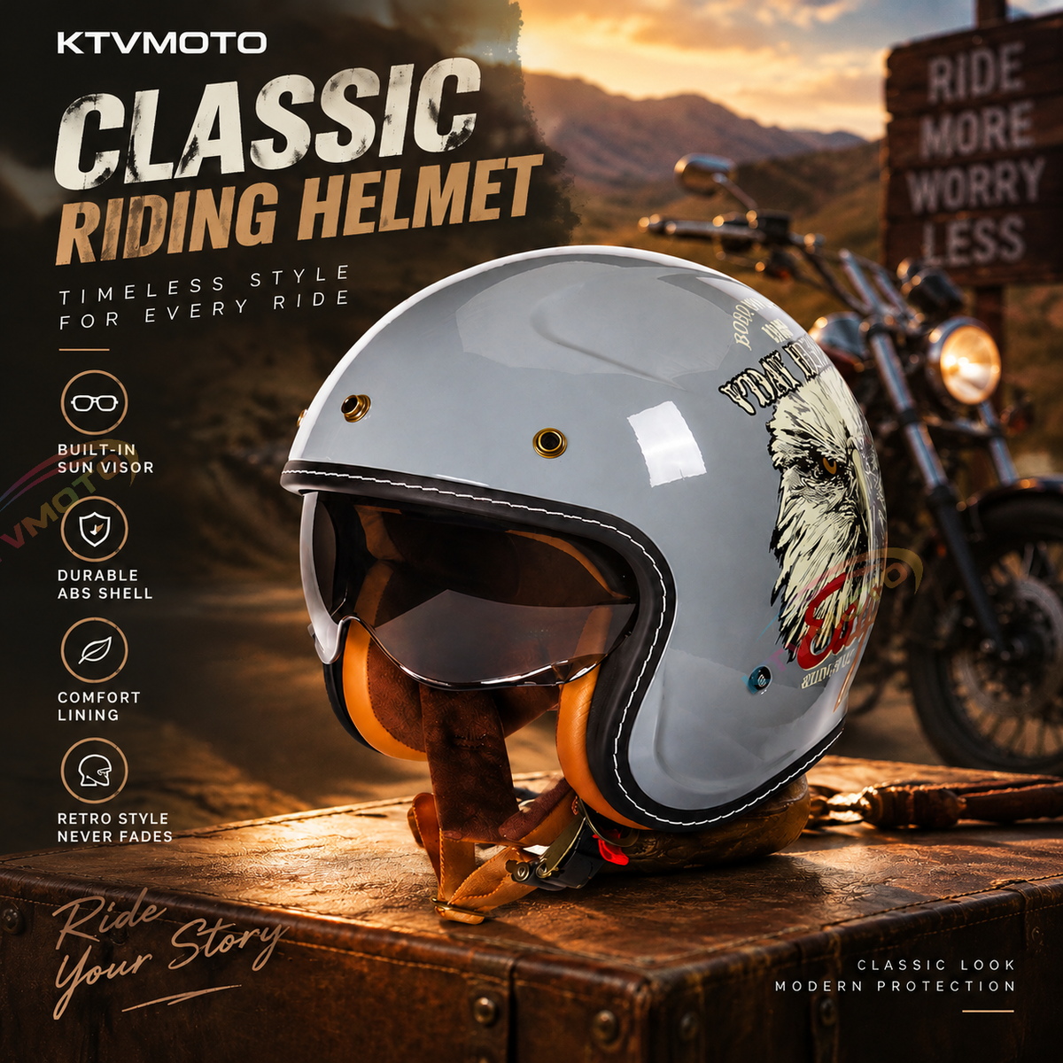 Retro-style graffiti cruiser motorcycle helmet-I303