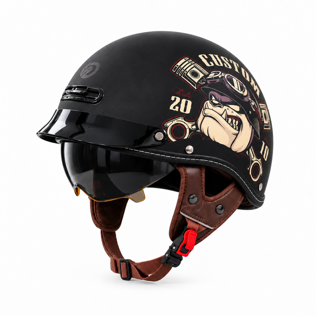 KTVMOTO Retro Motorcycle Half Helmet with ABS Shell & EPS Liner-I302