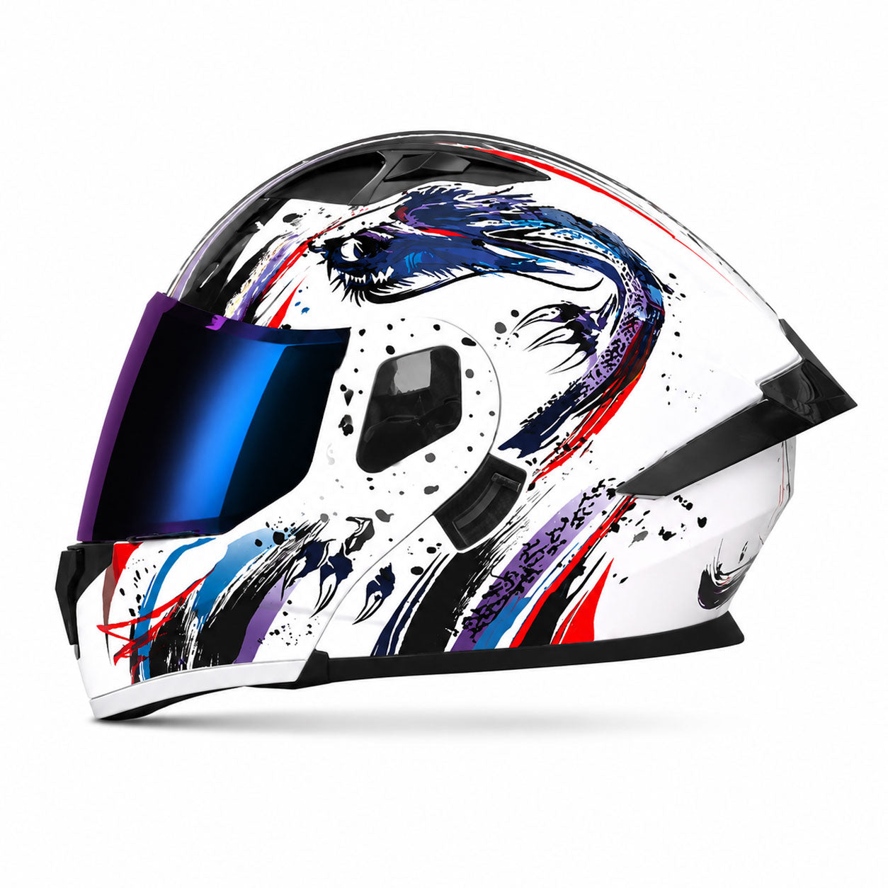 Flip-up motorcycle helmet with dual visors and iridescent coating-I183