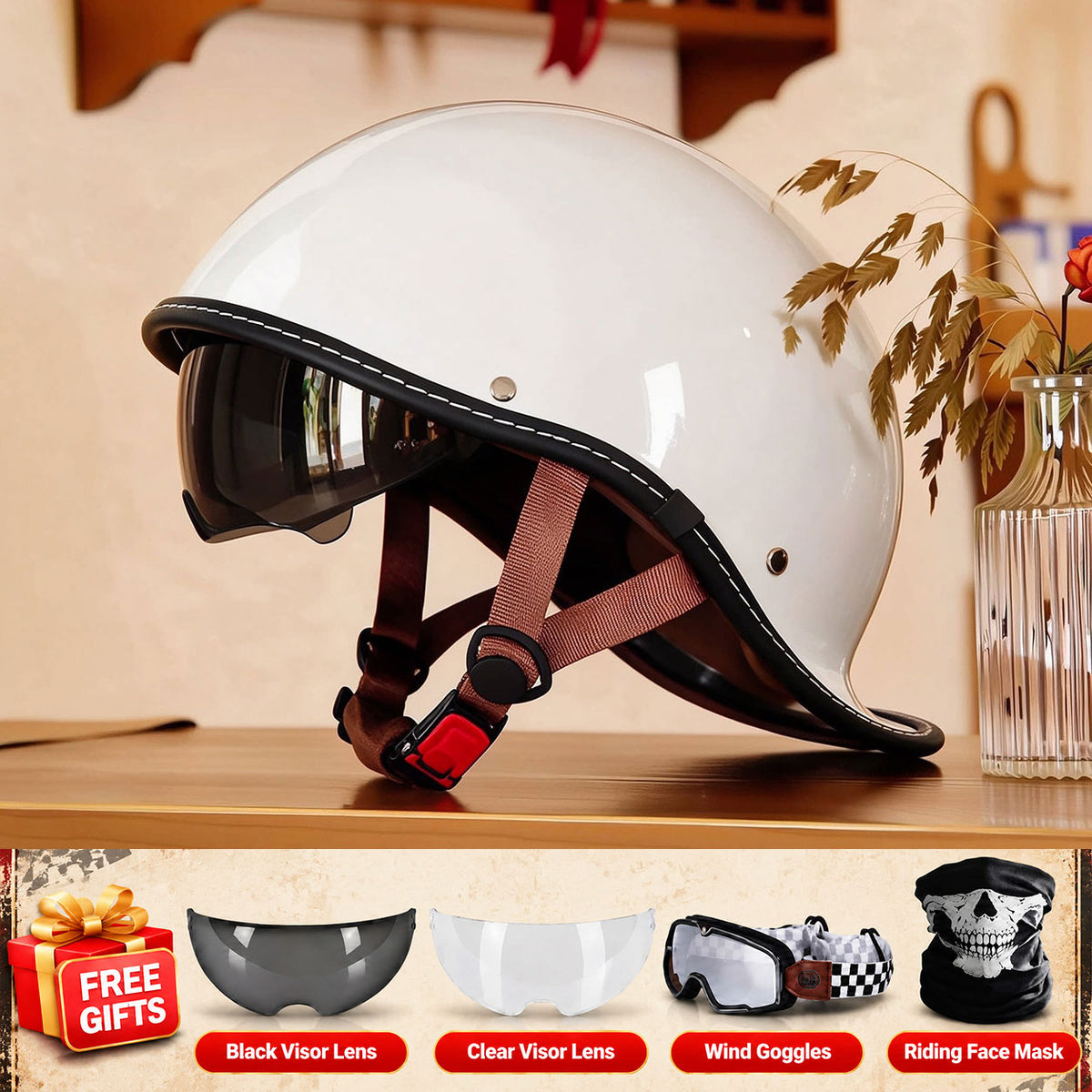 Classic Retro Solid-Color Motorcycle Half-Helmet-I299
