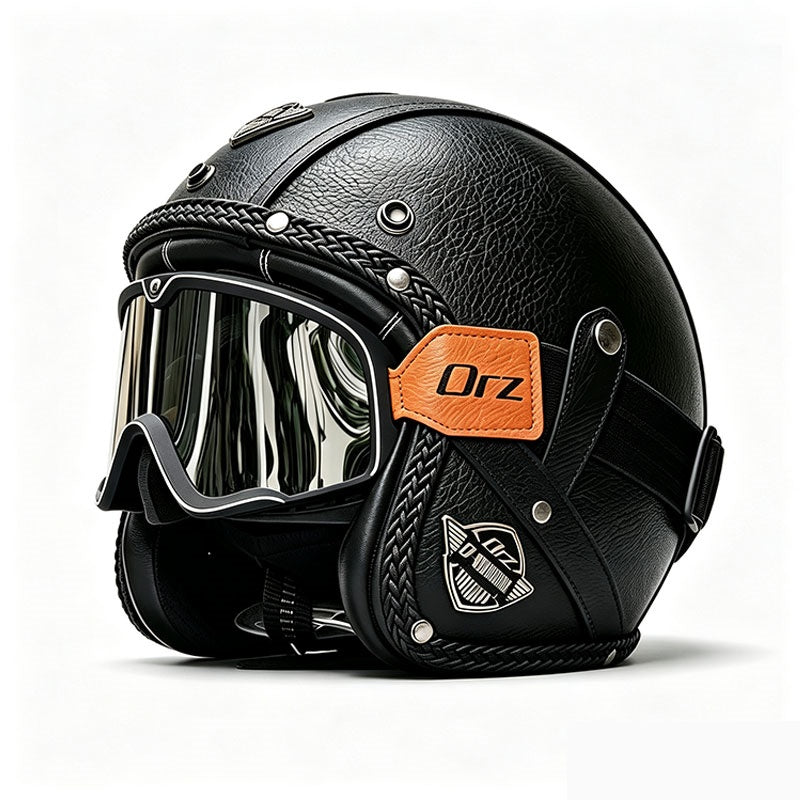KTVMOTO Matte Leather Retro Motorcycle Half Helmet-I19