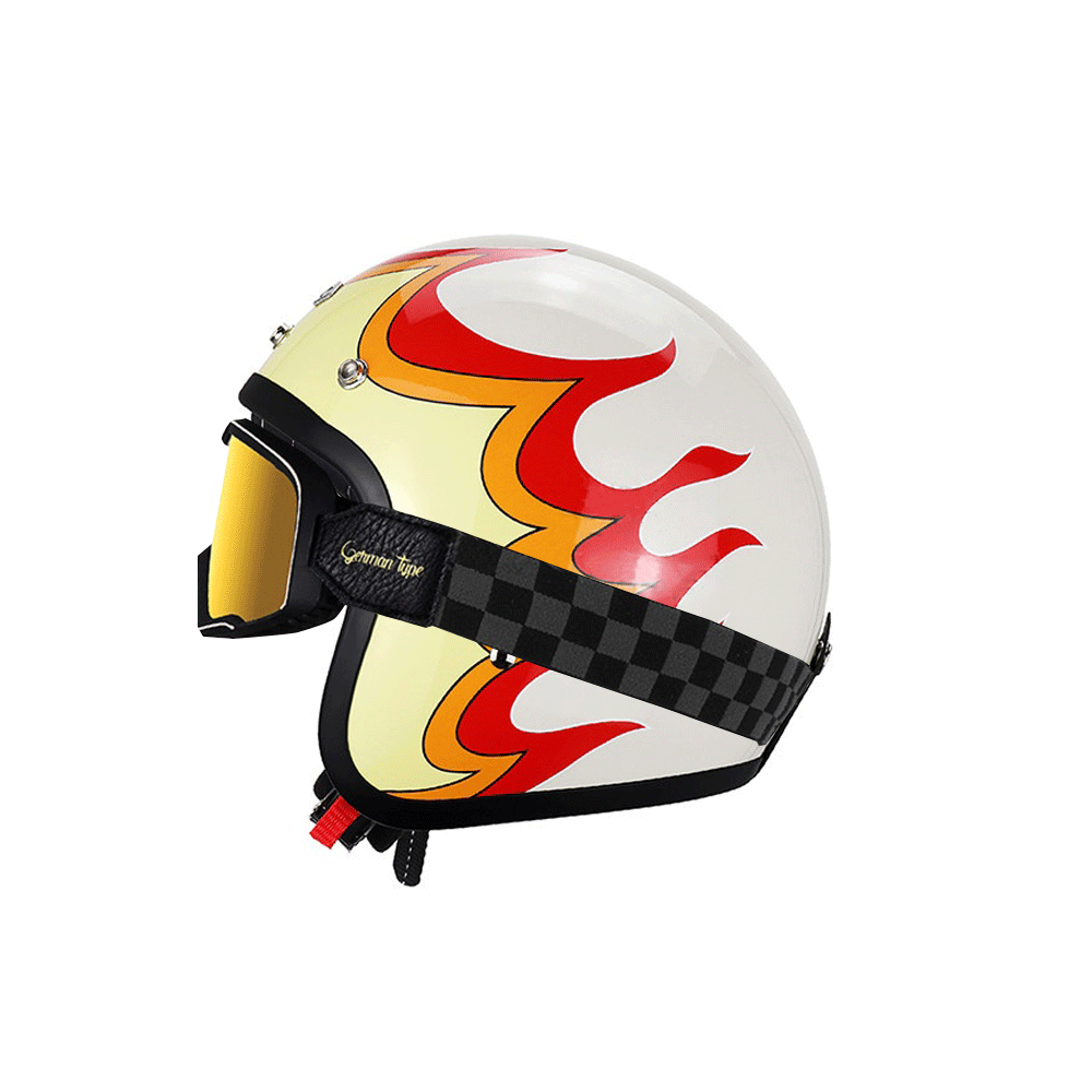 Retro Flame Pattern Convertible Motorcycle Helmet-I64