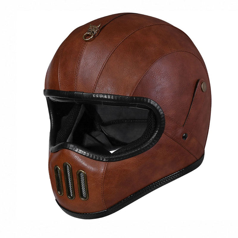 KTVMOTO Retro Full Face Motorcycle Helmet with Vintage Leather Style-I230