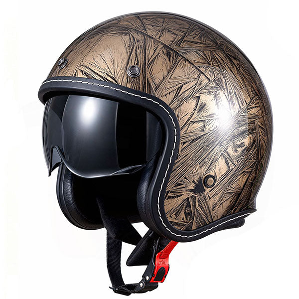 Lightweight 3/4 motorcycle helmet with a vintage crackle finish-I141