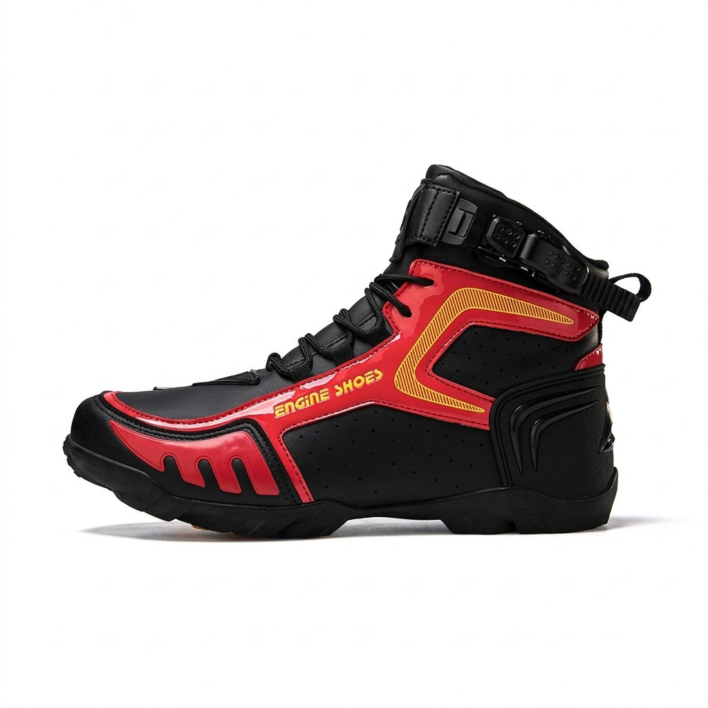 Red & Black Motorcycle Riding Shoes - Protective Boots-K46