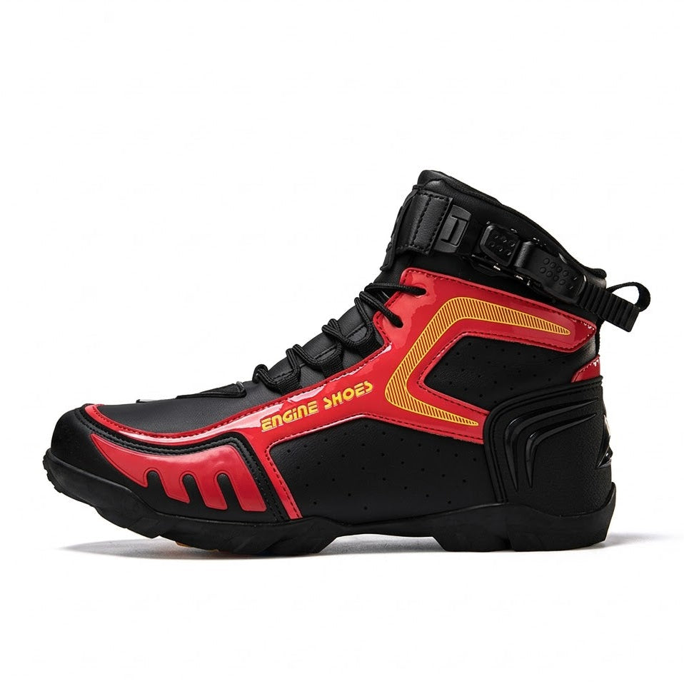 Red & Black Motorcycle Riding Shoes - Protective Boots-K46