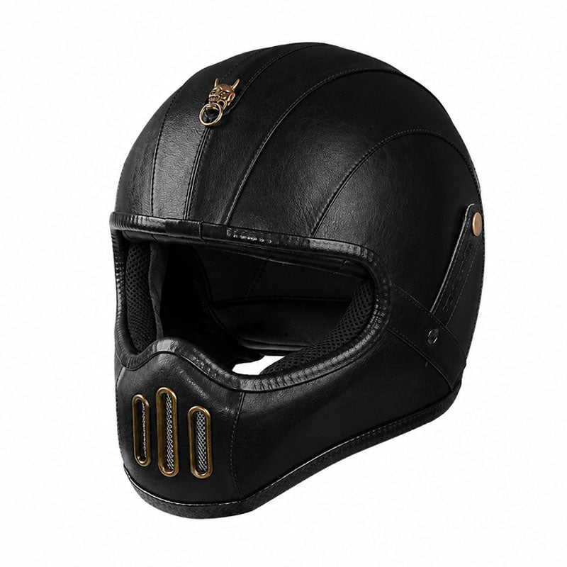 KTVMOTO Retro Full Face Motorcycle Helmet with Vintage Leather Style-I230