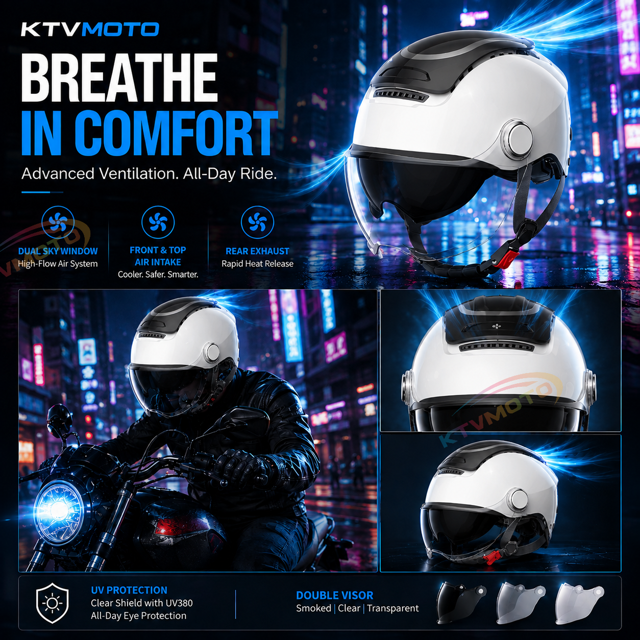 Breathable, sun-protective motorcycle half-helmet-I148