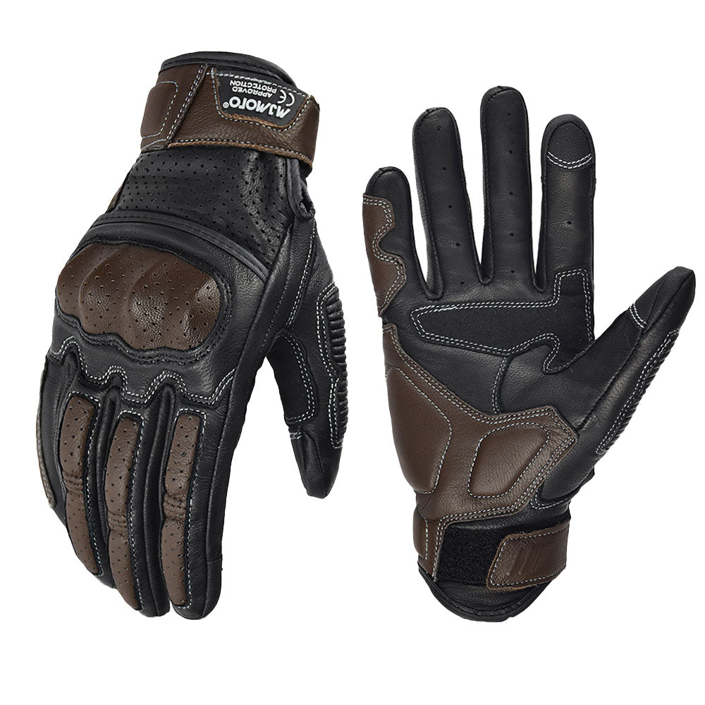 Retro genuine leather shockproof touchscreen motorcycle gloves-G96