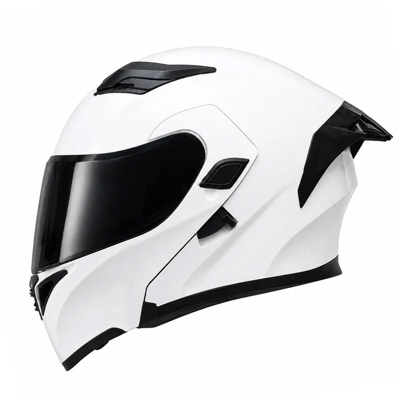 Flip-up motorcycle helmet with dual visors and a tinted rear spoiler-I149