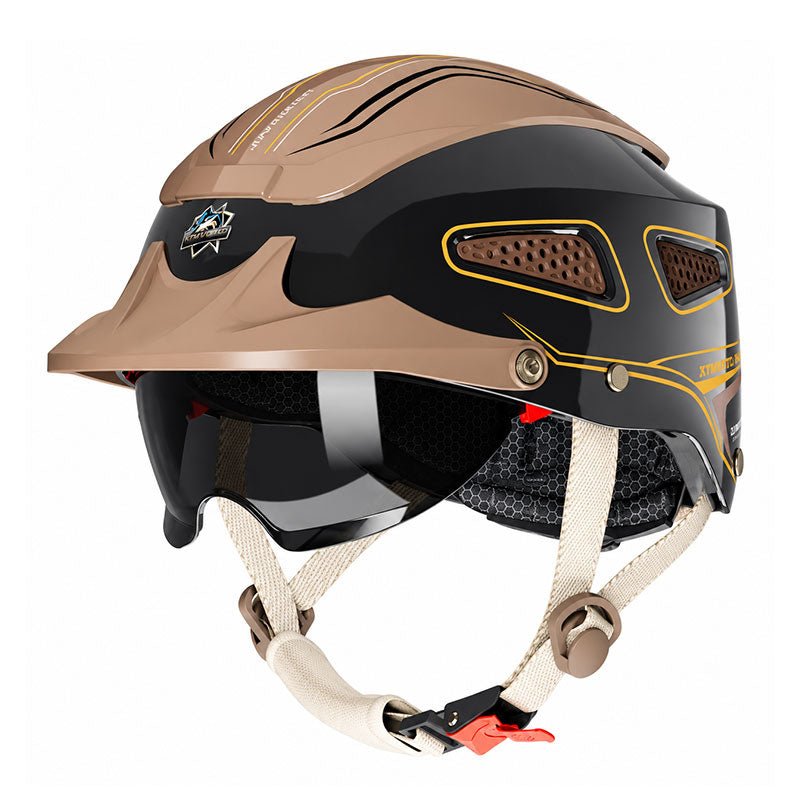 KTVMOTO Vintage Motorcycle Half Helmet with Sun Visor-I270