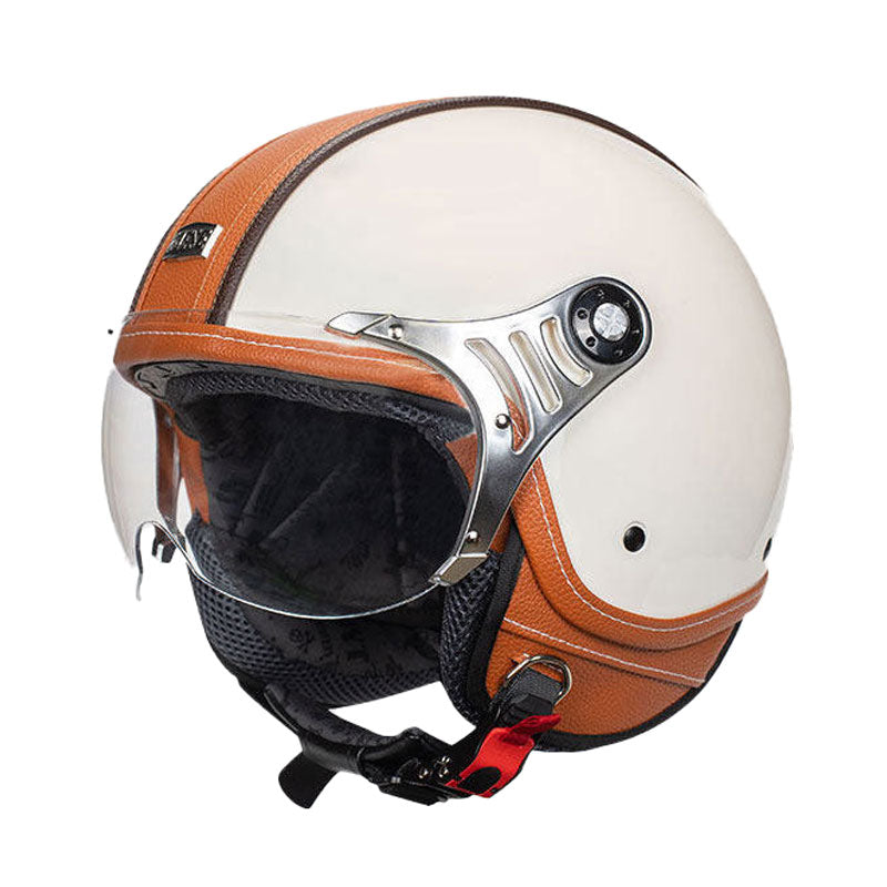 Retro leather open-face motorcycle helmet scooter gear – I53