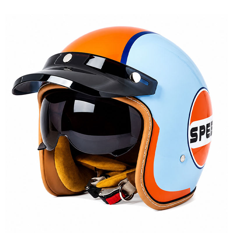 Retro open-face motorcycle helmet with sun visor-I32