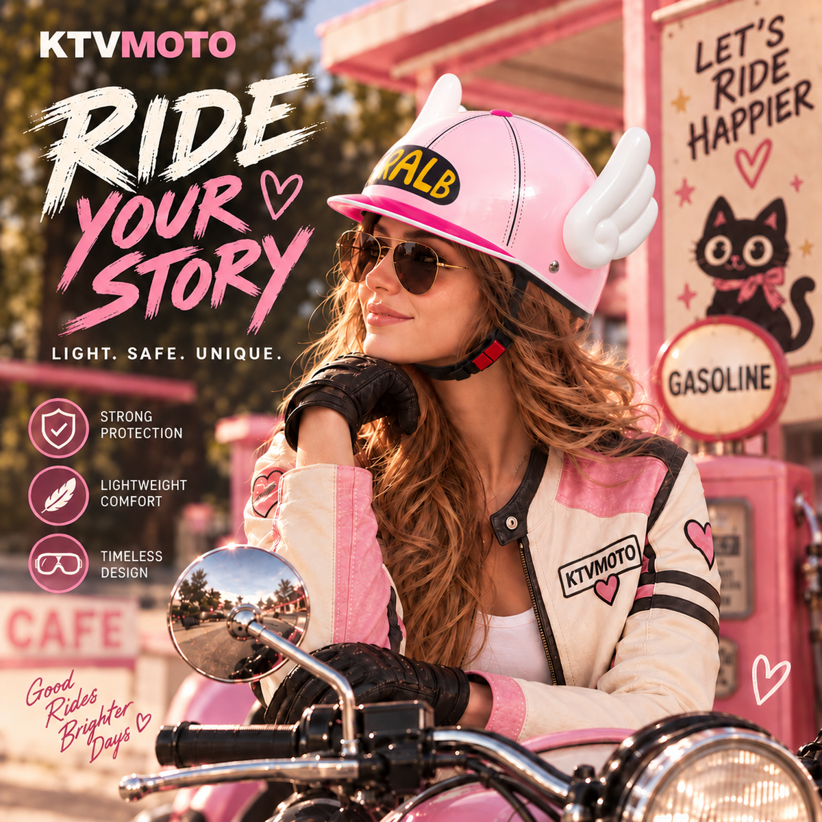 KTVMOTO Angel Wing Motorcycle Half Helmet Retro Rider Style-I272