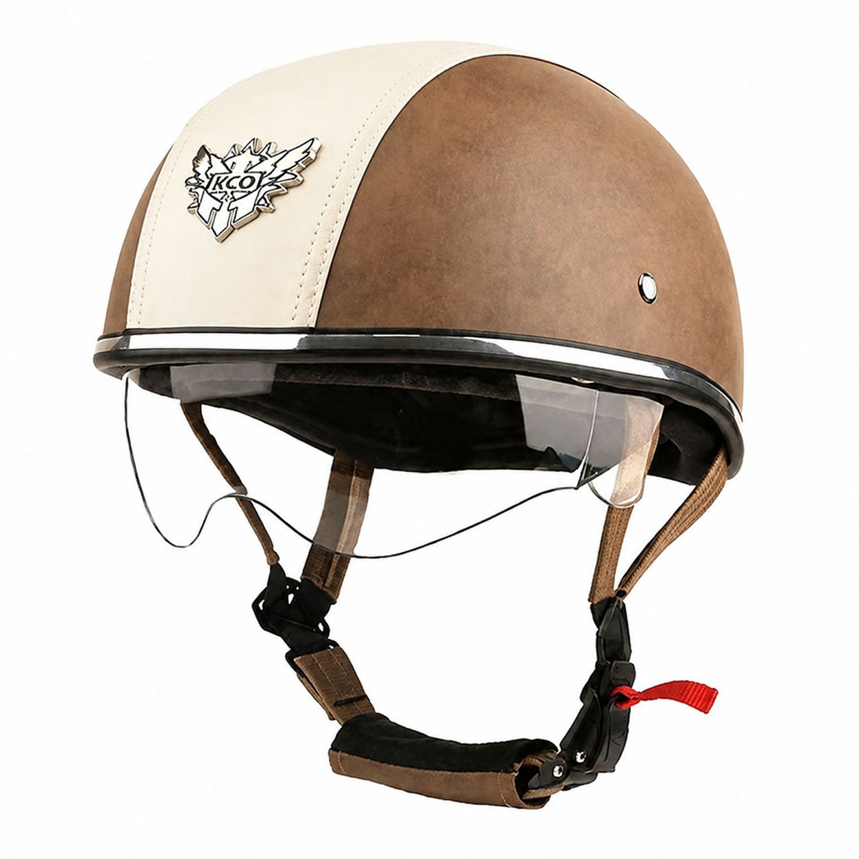 Retro two-tone cruiser motorcycle helmet with goggles-I23