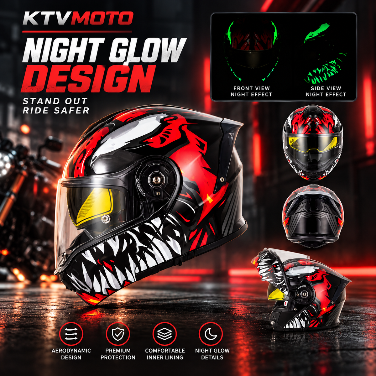 Big-Size Racing-Grade Modular Flip-Up Motorcycle Helmet with Dual-Visor Design - I290
