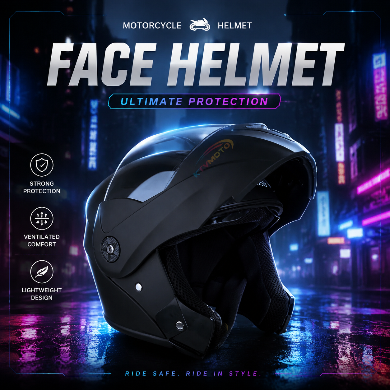 Motorcycle flip-up helmet with lightweight dual-lens design-I145