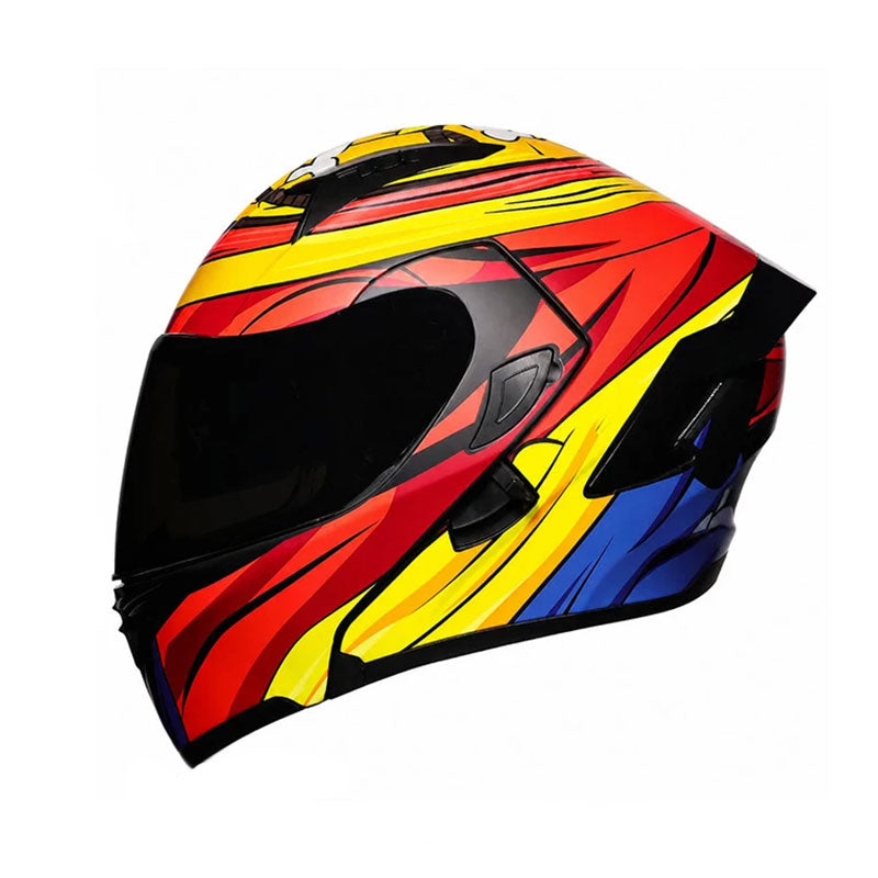 Vibrant Graffiti Dual-Visor Modular Motorcycle Helmet with Rear Spoiler-I154