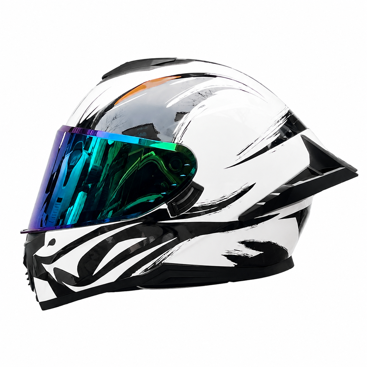 Full-face motorcycle helmet with iridescent visor-I192