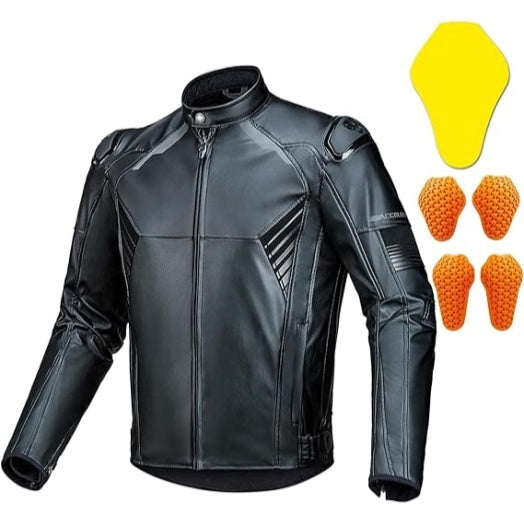 Men's Leather Motorcycle Jacket, 3-in-1 - J31