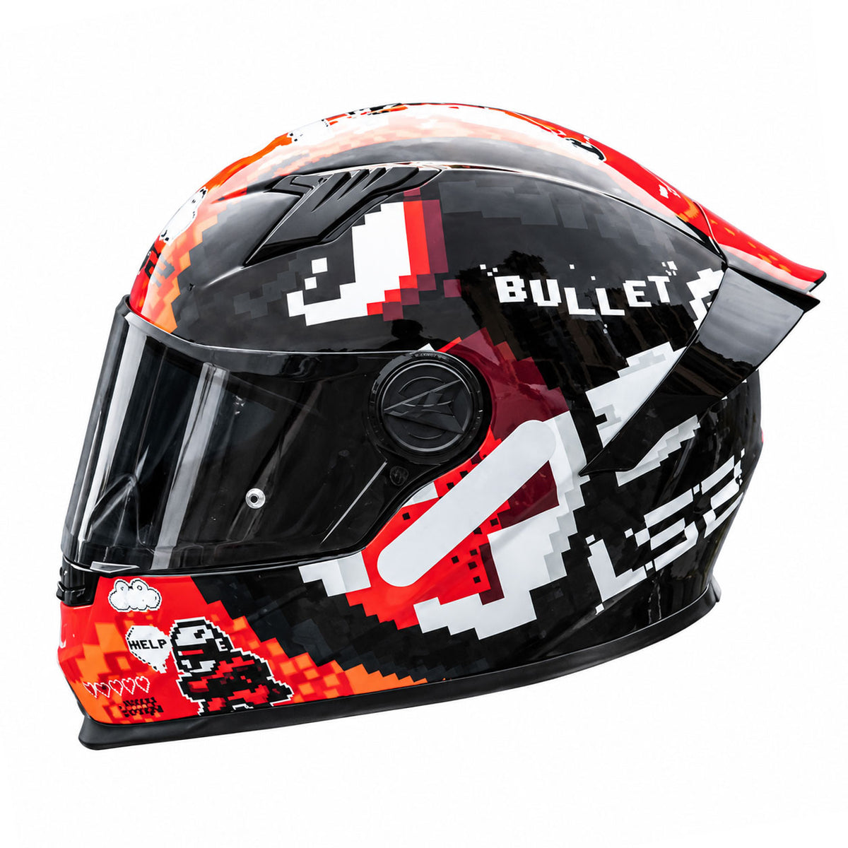 Full-face motorcycle helmet with a large rear spoiler and mosaic pattern-I312