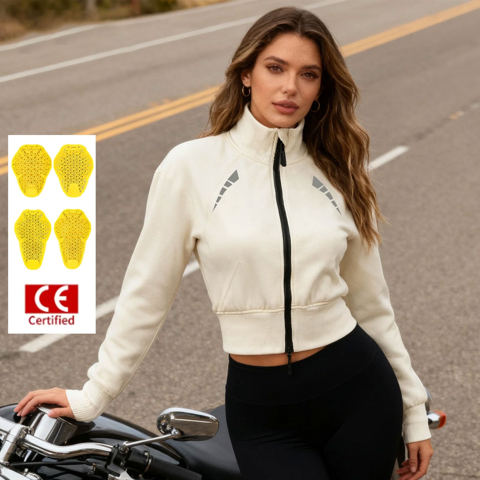 CE Protective Pad Women's Fleece-Lined Cycling Armor Jacket-J36