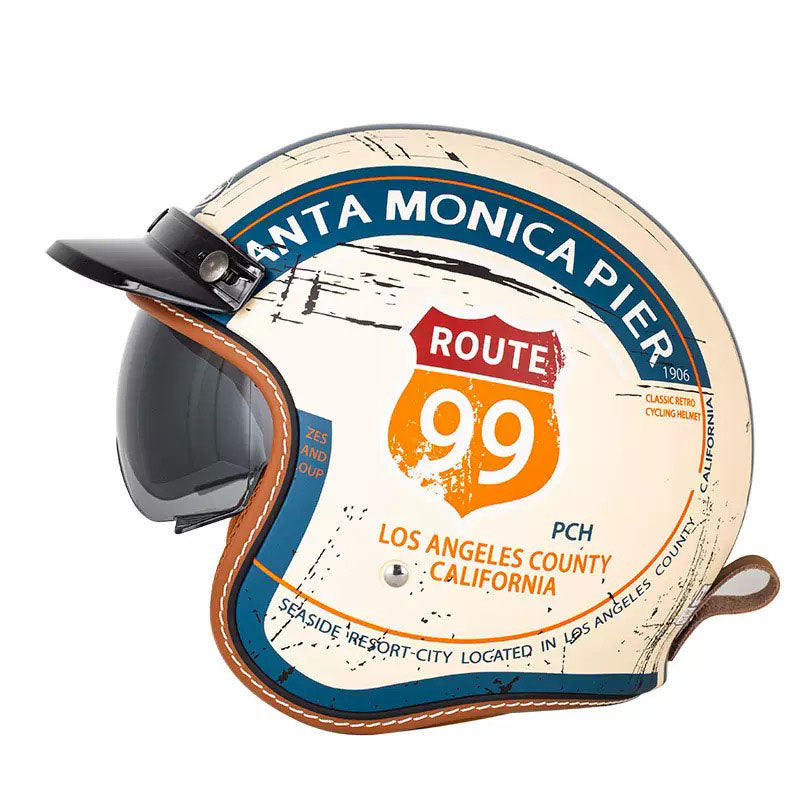 Retro Route 99 Open Face Motorcycle Helmet DOT Approved-I09