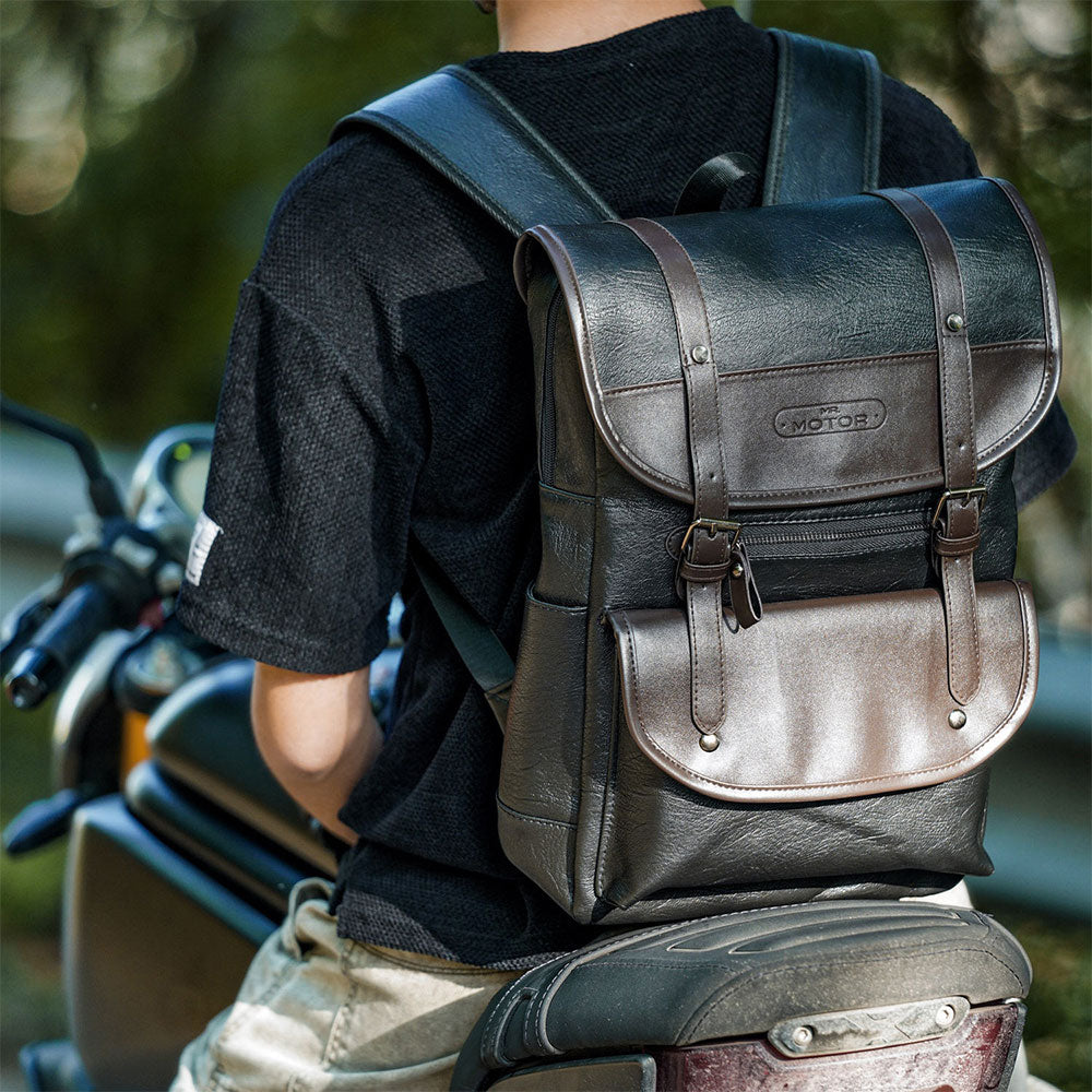 Retro faux PU leather motorcycle backpack-B11