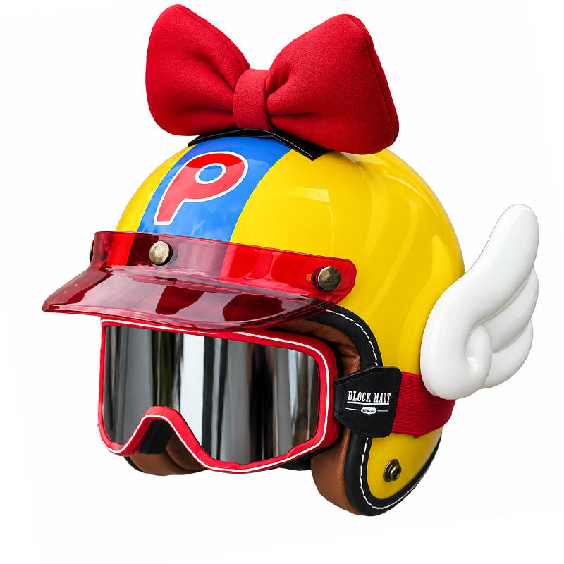 Bowknot Wing Retro Open Face Motorcycle Helmet-I33