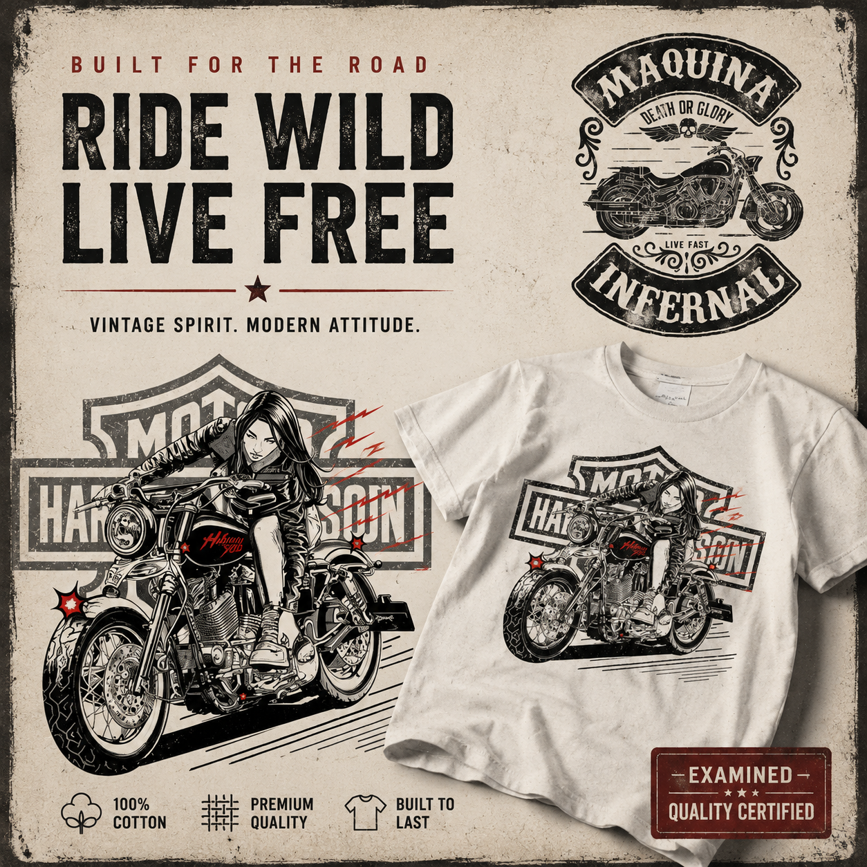 Heavyweight Retro Biker-Style Short-Sleeve T-Shirt - T01