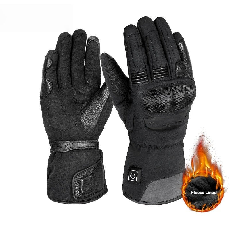 Heated Genuine Leather Motorcycle Gloves with Hard Protective Cover - G26